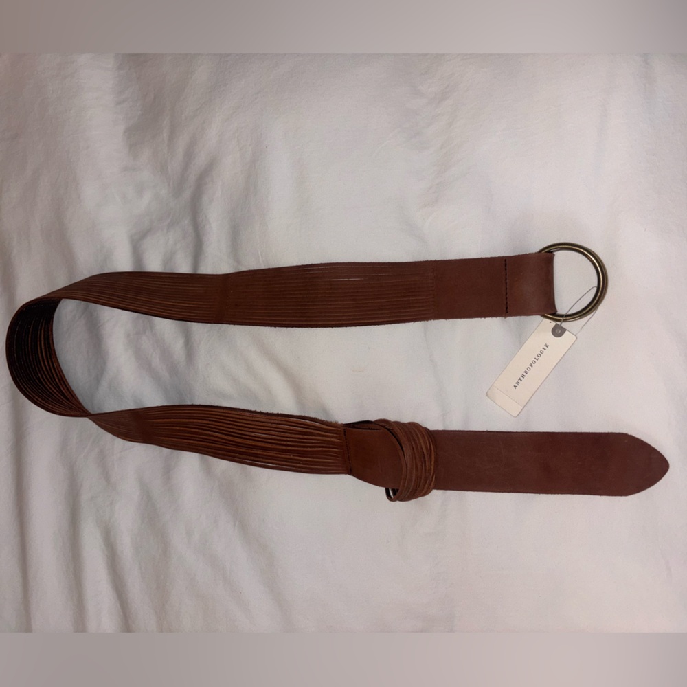 Anthropologie Tan Leather Belt with Round Buckle